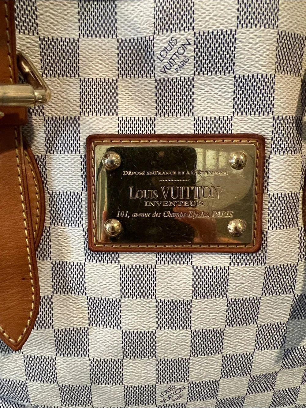 Louis Vuitton Damier Azur Canvas Duffel with Tan Leather Trim